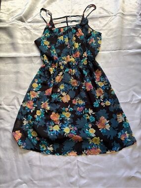 iris Black Sleeveless Floral Sundress with Blue & Yellow Flowers